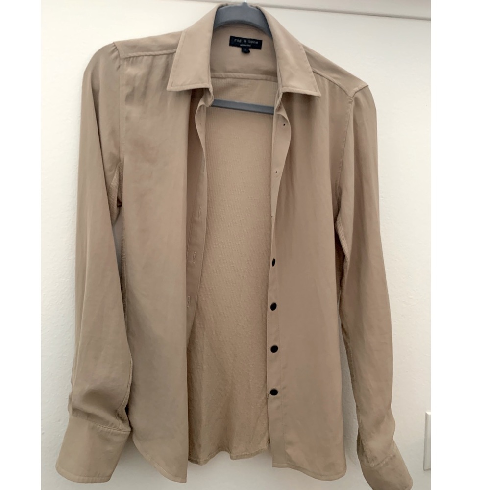 rag & bone tan long sleeve button down shirt. XS